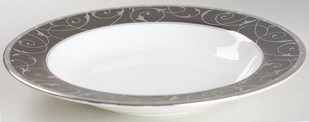 Elegant Scroll Black Large Rim Soup Bowl