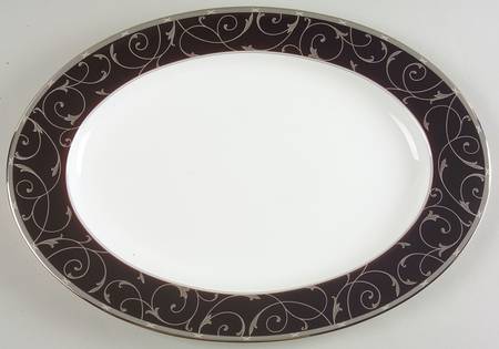 Elegant Scroll Black 15" Oval Serving Platter