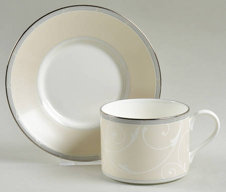 Elegant Scroll Pearl Flat Cup & Saucer Set