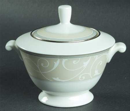 Elegant Scroll Pearl Sugar Bowl & Lid