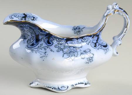 Ormonde Flow Blue (Gold Trim and Embossed) Gravy Boat