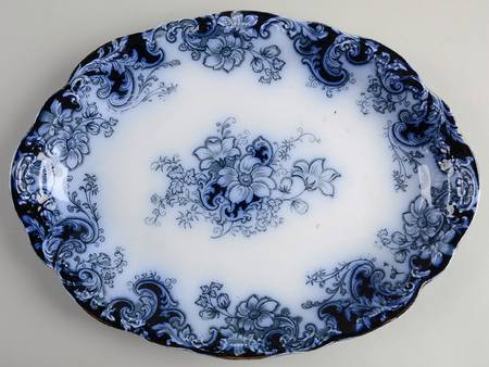 Ormonde Flow Blue (Gold Trim and Embossed) 11" Oval Serving Platter