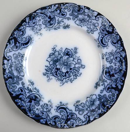 Ormonde Flow Blue (Gold Trim and Embossed) Luncheon Plate