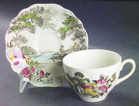 Olde Avon Dale (Multicolor with Yellow) Flat Cup & Saucer Set