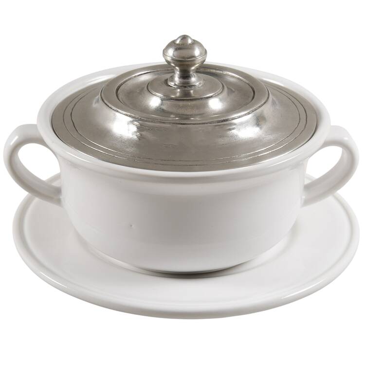 Convivio White Cream Soup Bowl & Saucer Set with Lid