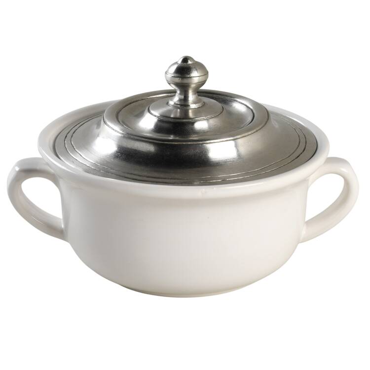 Convivio White Covered Soup Bowl by Match Pewter