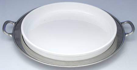 Convivio White Round Pewter Platter & Casserole Insert