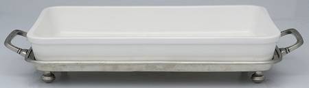 Convivio White 14" Rectangular Baker W/Metal Stand