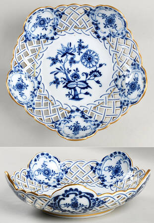 Blue Onion (Pierced, Gold Trim) 9" Pierced Round Bowl