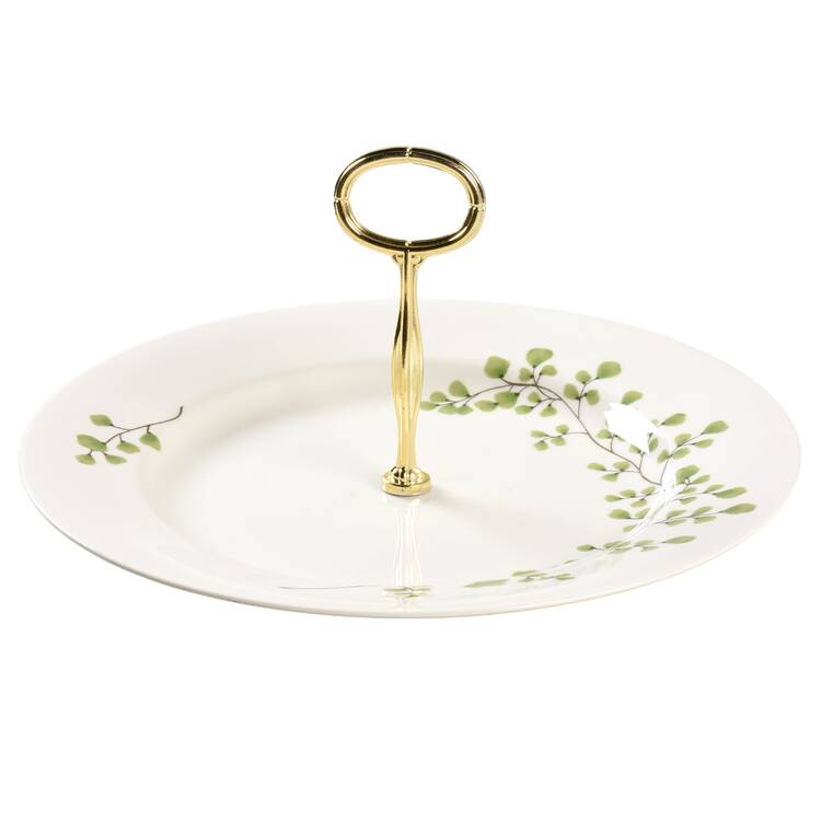 Maidenhair Fern Green Round Serving Plate with Center Handle (Dp) Hc
