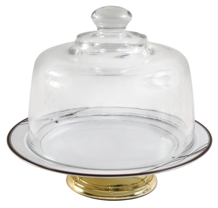 Cocoa Blossom 6 1/2"-7 1/2" Footed Cheese Plate w/ Glass Dome HC