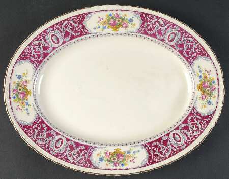 Canterbury Red Border (No Floral Center) 12" Oval Serving Platter