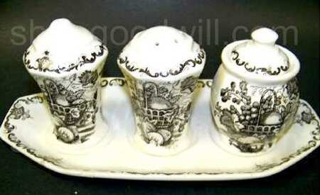 Fruit Basket Black Salt & Pepper, Mustard with Lid & Tray