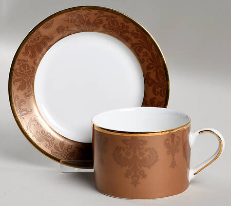 Damask Copper Flat Cup & Saucer Set