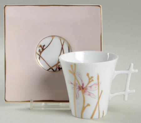 Amour En Cage (Oxygene Shape) Flat Demitasse Cup & Saucer Set