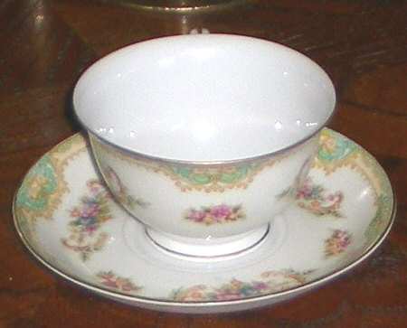Sunnyvale (Green Border) Footed Cup & Saucer Set