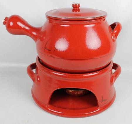 Classic Collection Red Fondue Pot with Lid, Stand and Burner