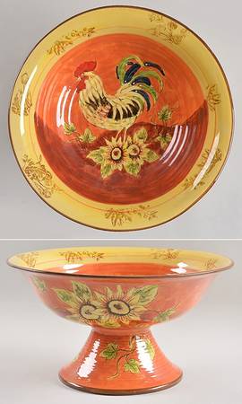 Orange Rooster 13" Round Serving Bowl