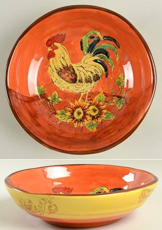 Orange Rooster 8" Round Vegetable Bowl
