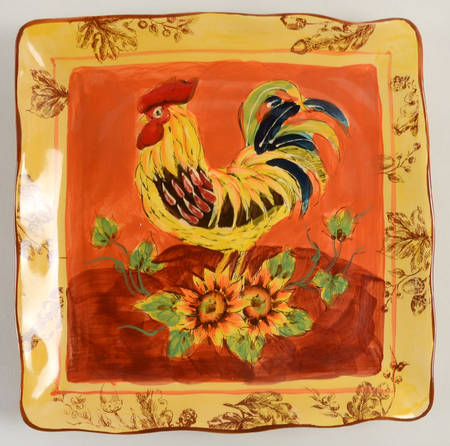 Orange Rooster Square Dinner Plate
