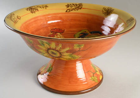Orange Rooster Large Footed Fruit Bowl