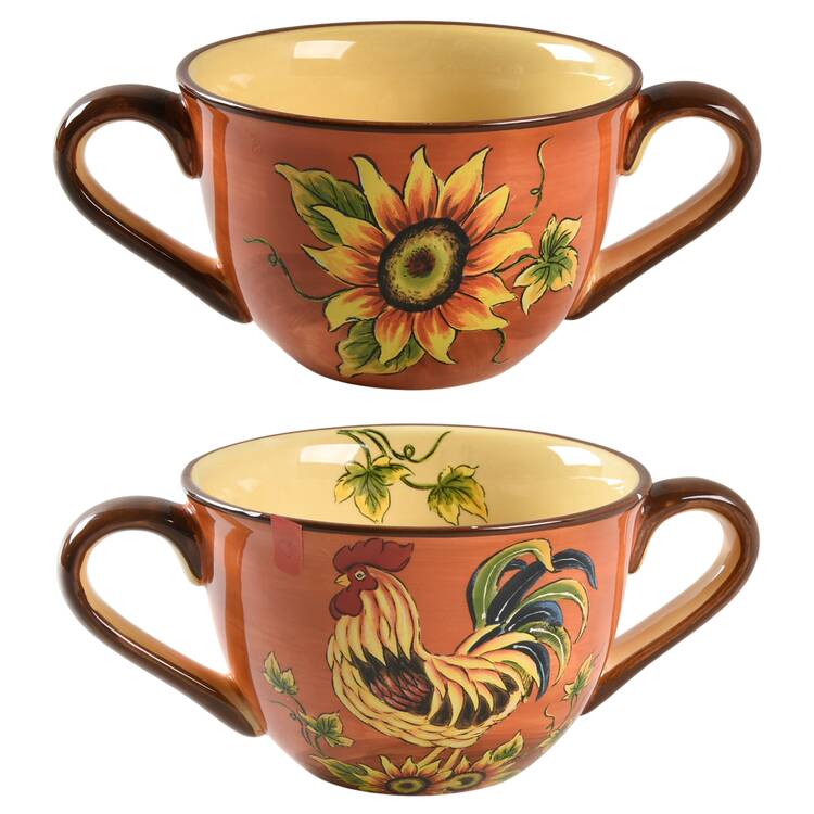 Orange Rooster Individual Handled Soup Bowl