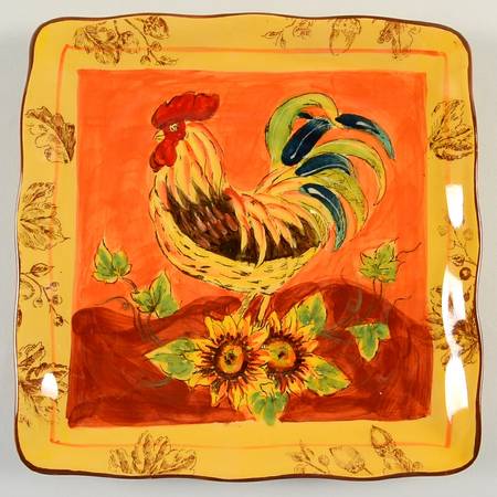 Orange Rooster Square Salad Plate