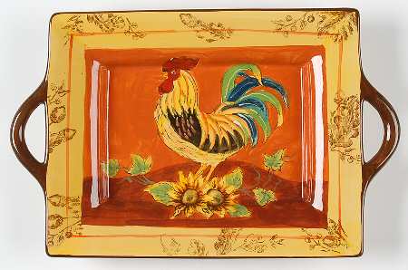 Orange Rooster Rectangular Tray