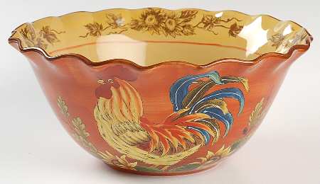 Orange Rooster 10" Ruffled Bowl