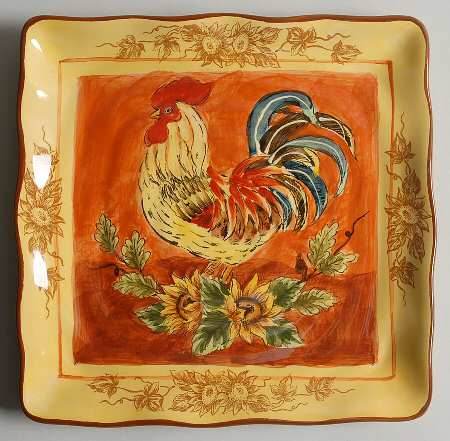 Orange Rooster Square Salad Plate