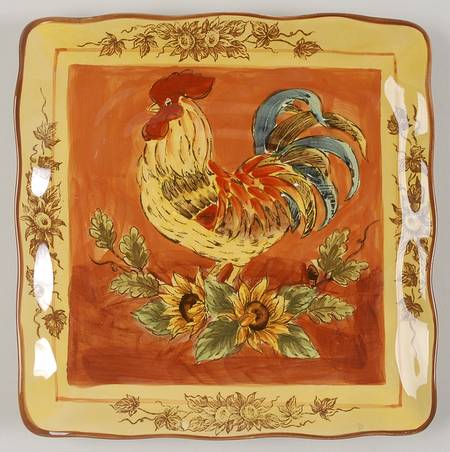 Orange Rooster Square Salad Plate
