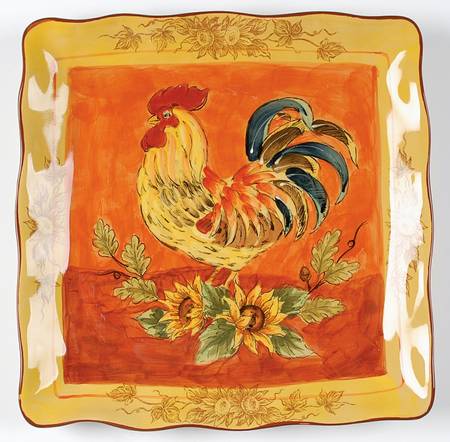 Orange Rooster Square Dinner Plate