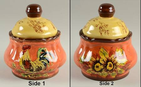 Orange Rooster Sugar Bowl & Lid