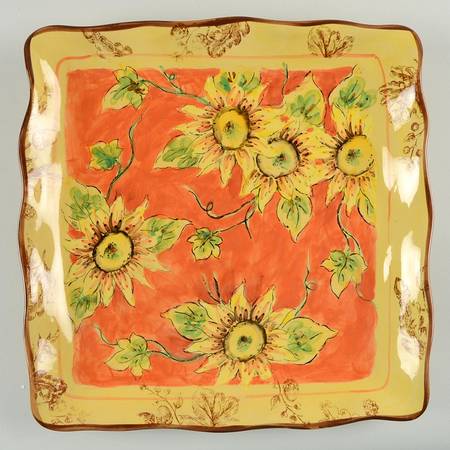 Orange Rooster Square Dinner Plate