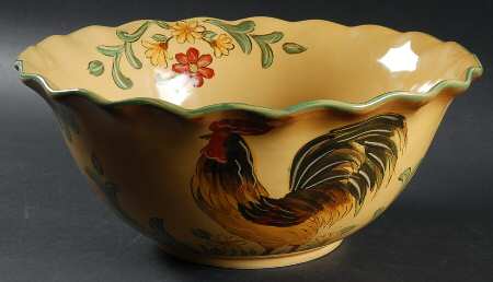 Honey Rooster 12" Ruffled Bowl