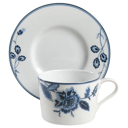 Indigo Bloom Flat Cup & Saucer Set