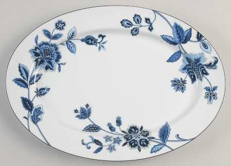 Indigo Bloom 14" Oval Serving Platter
