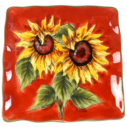 Red Sunflower Square Dinner Plate