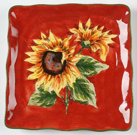 Red Sunflower Square Salad Plate
