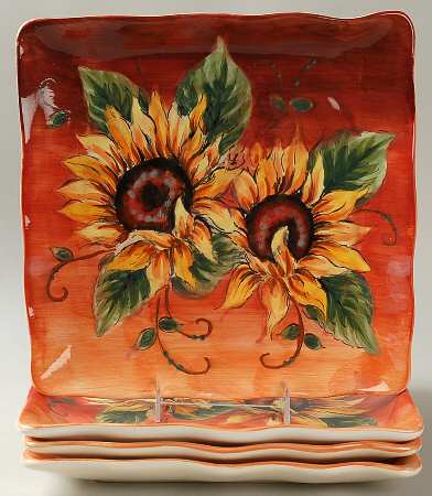 Sunset Sunflower Square Dinner Plate - Set of 4