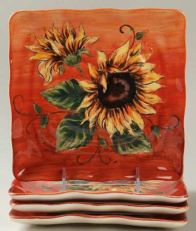 Sunset Sunflower Square Salad Plate - Set of 4