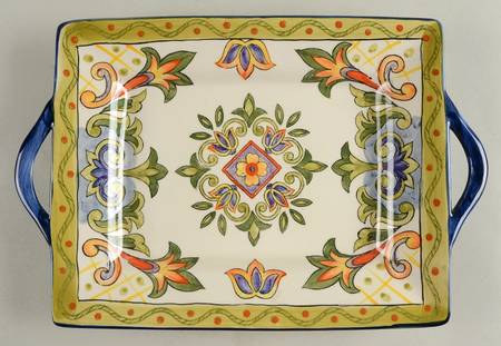 Green Talavera 15" Rectangular Handled Tray
