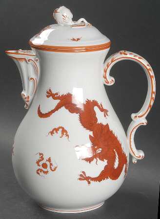 Ming Dragon Red (Rust Trim, Ornate, No Band Dsn) Coffee Pot & Lid