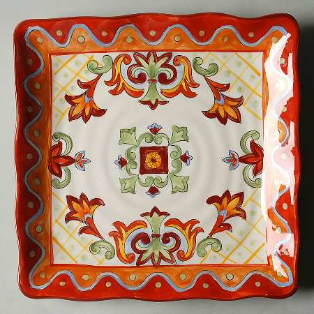 Orange Gold Talavera Square Dinner Plate