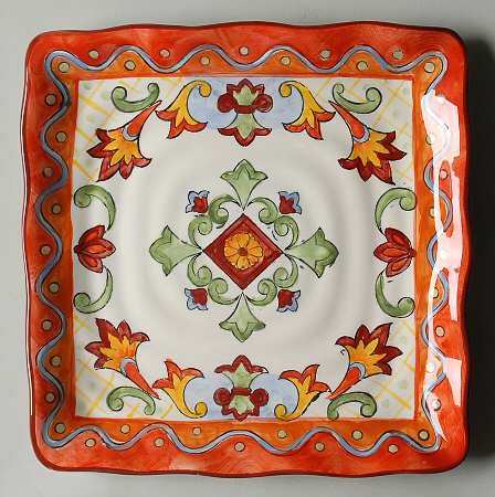 Orange Gold Talavera Square Salad Plate