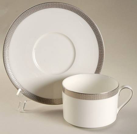 Woven Cable Platinum Flat Cup & Saucer Set