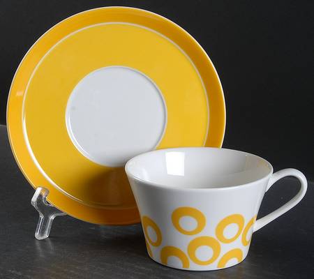 Circle Chic Yellow Flat Cup & Saucer Set