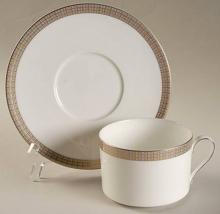 Woven Cable Gold Flat Cup & Saucer Set