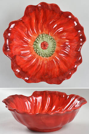 Poppy Splatter 9" Flower Shape Round Vegetable Bowl