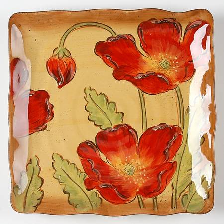 Poppy Splatter Square Dinner Plate